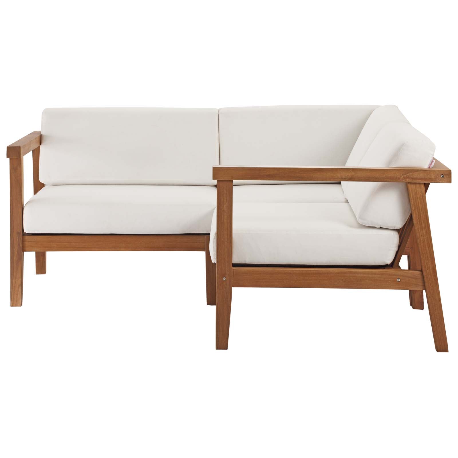 Modway Outdoor Sofas - Bayport-Outdoor-Patio-Teak-Wood-3-Piece-Sectional-Sofa-Set-Natural-White