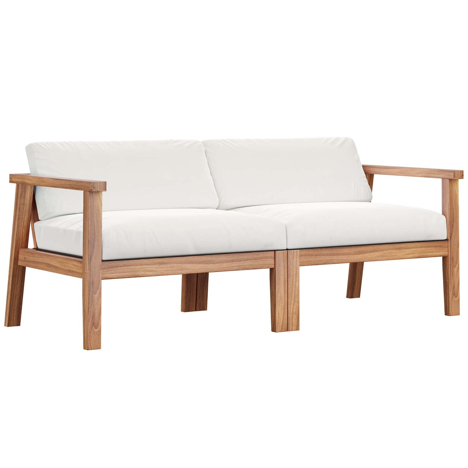 Modway Outdoor Sofas - Bayport Outdoor Patio Teak Wood 2-Seater Loveseat Natural White