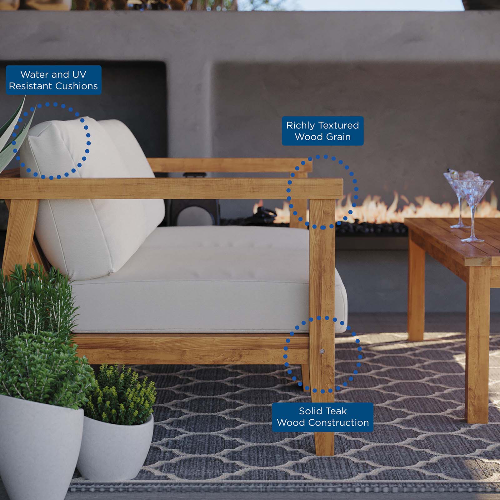 Modway Outdoor Sofas - Bayport Outdoor Patio Teak Wood 2-Seater Loveseat Natural White