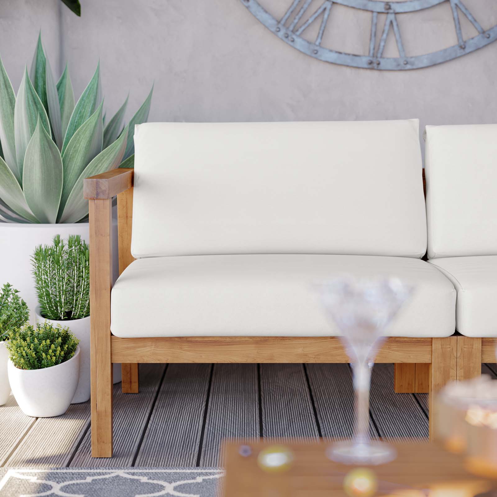 Modway Outdoor Sofas - Bayport Outdoor Patio Teak Wood 2-Seater Loveseat Natural White