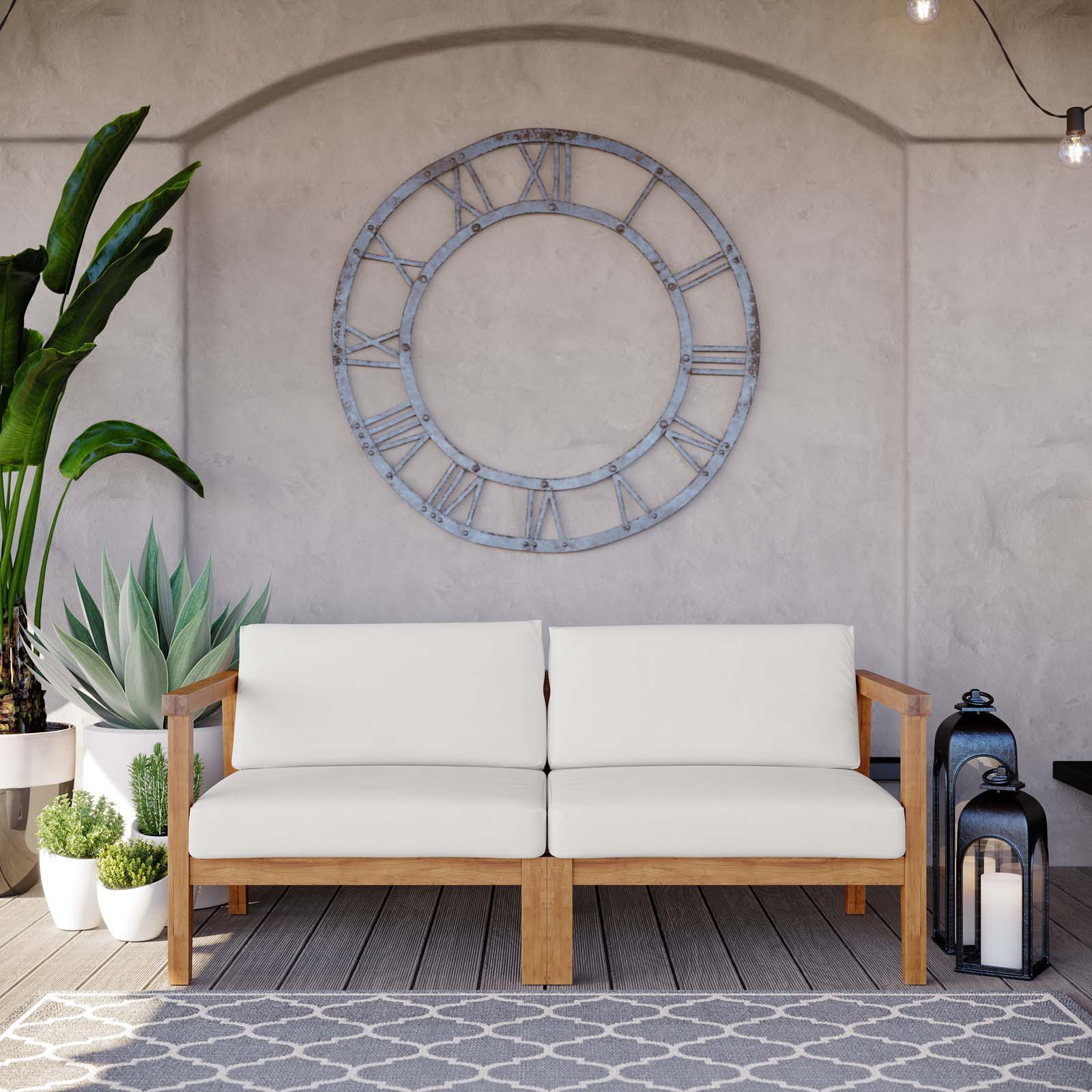 Modway Outdoor Sofas - Bayport Outdoor Patio Teak Wood 2-Seater Loveseat Natural White