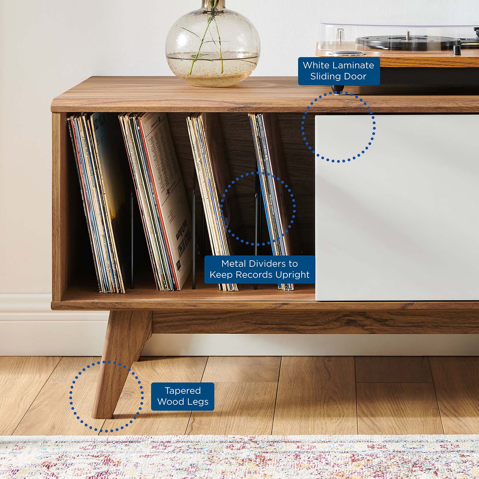 Modway TV & Media Units - Envision Vinyl Record Display Stand Walnut White