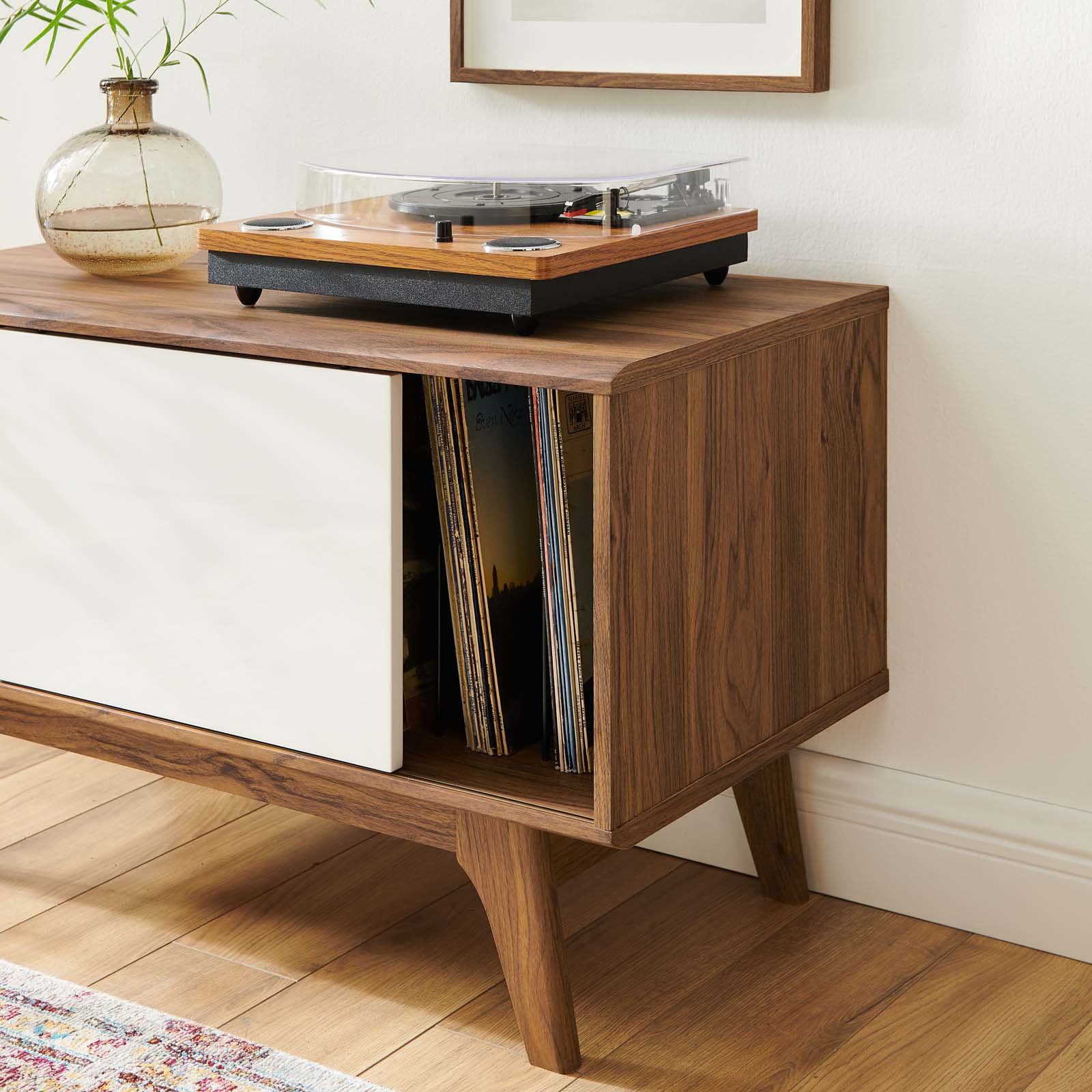 Modway TV & Media Units - Envision Vinyl Record Display Stand Walnut White