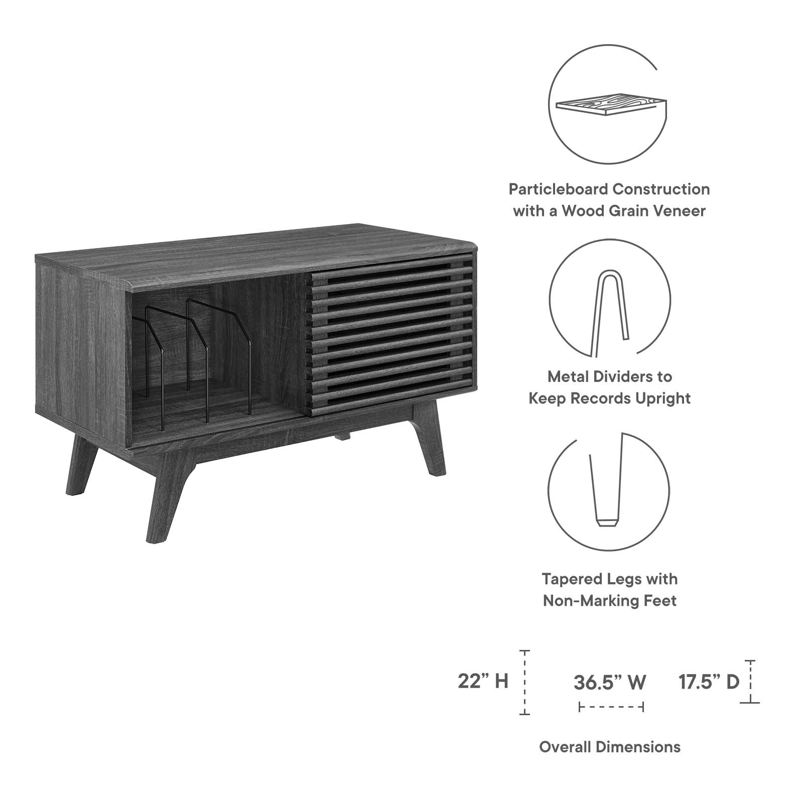 Modway Bookcases & Display Units - Render Vinyl Record Display Stand Charcoal