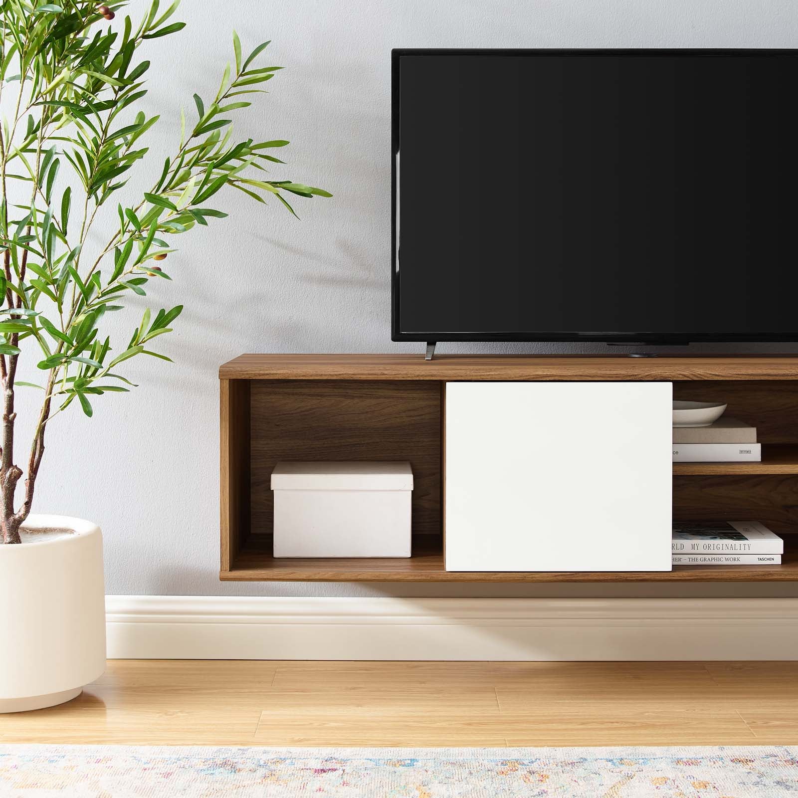Modway TV & Media Units - Envision 60" Wall Mount TV Stand Walnut White