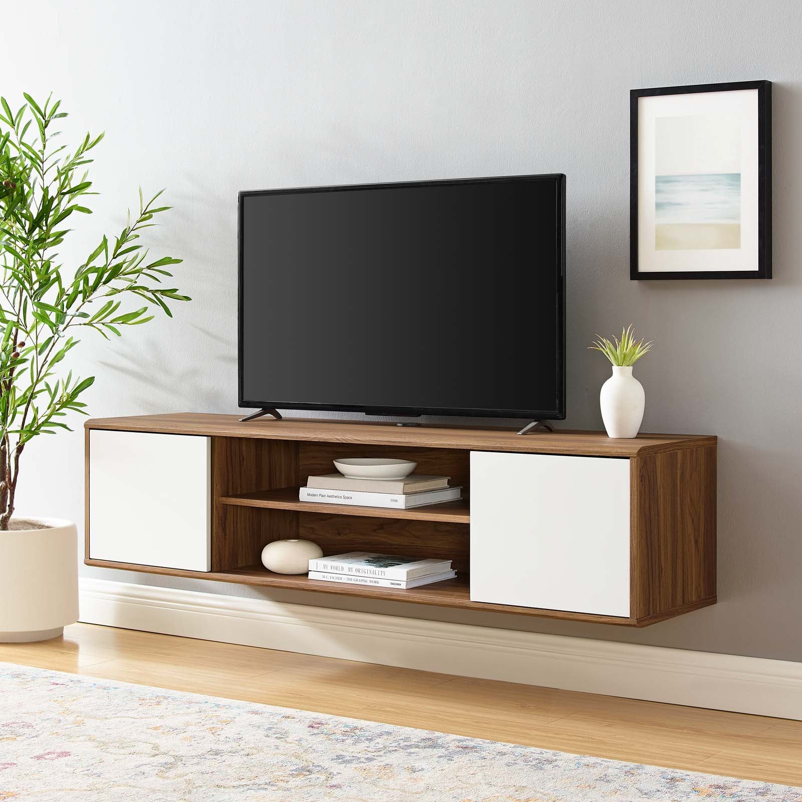 Modway TV & Media Units - Envision 60" Wall Mount TV Stand Walnut White