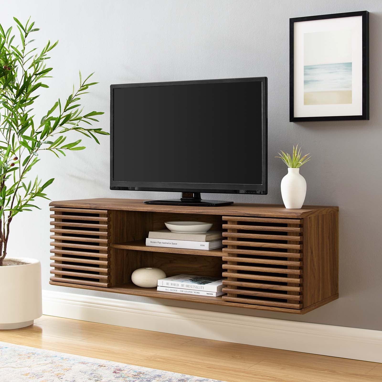 Modway TV & Media Units - Render 46" Wall-Mount Media Console TV Stand Walnut