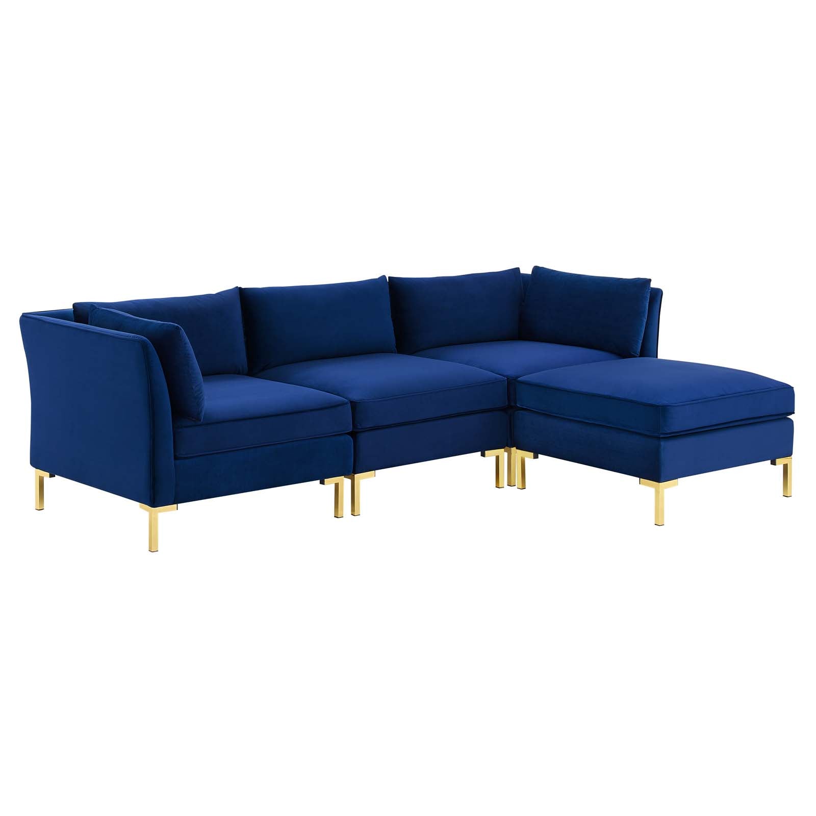 Modway Sectional Sofas - Ardent 4 Piece Performance Velvet Sectional Sofa Navy 103"