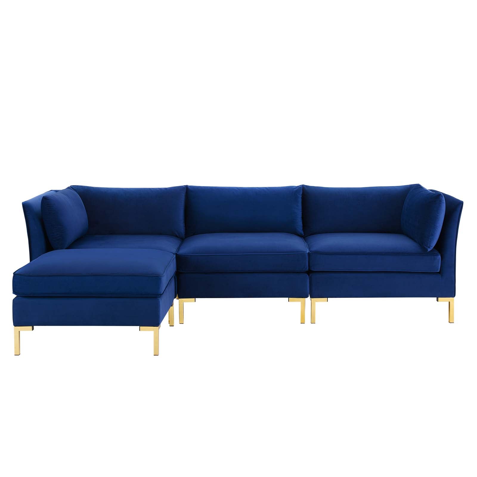 Modway Sectional Sofas - Ardent 4 Piece Performance Velvet Sectional Sofa Navy 103"