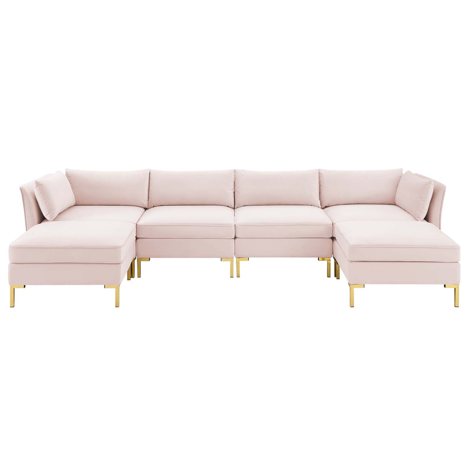 Modway Sectional Sofas - Ardent 6 Piece Performance Velvet Sectional Sofa Pink 134"