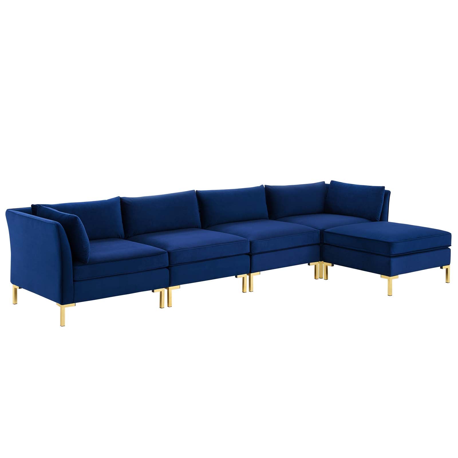 Modway Sectional Sofas - Ardent 5 Piece Performance Velvet Sectional Sofa Navy 134"