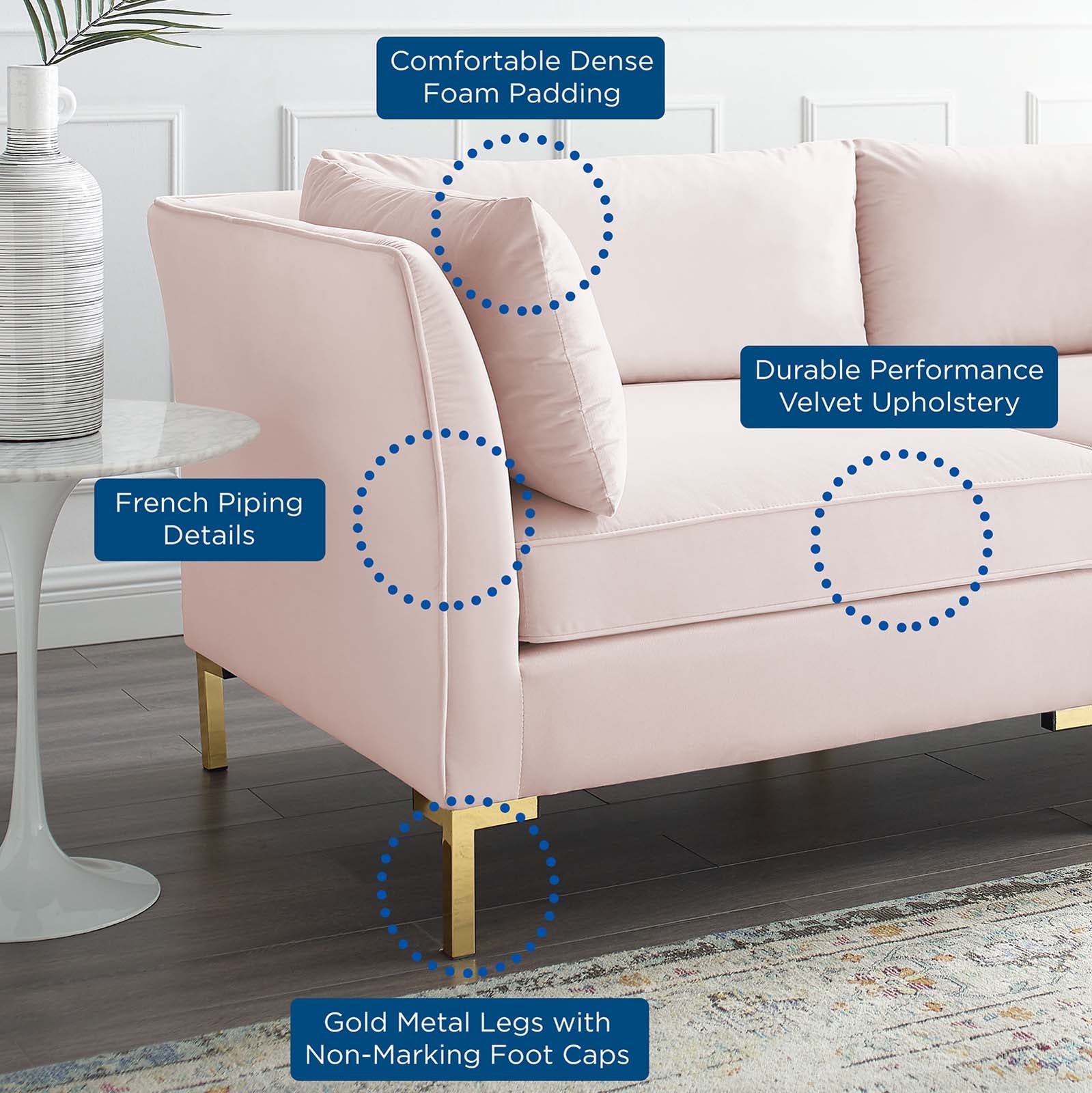 Modway Sofas & Couches - Ardent 4-Seater Performance Velvet Sofa Pink