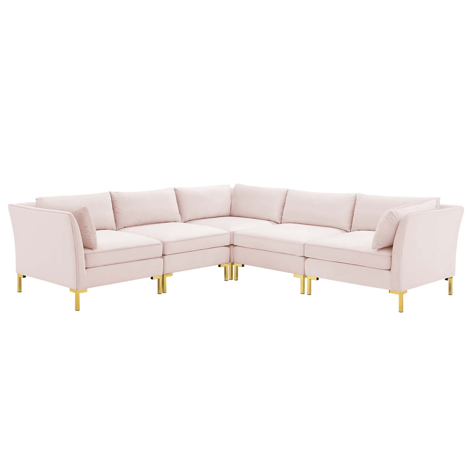 Modway Sectional Sofas - Ardent 5-Piece Performance Velvet 134" W Sectional Sofa Pink