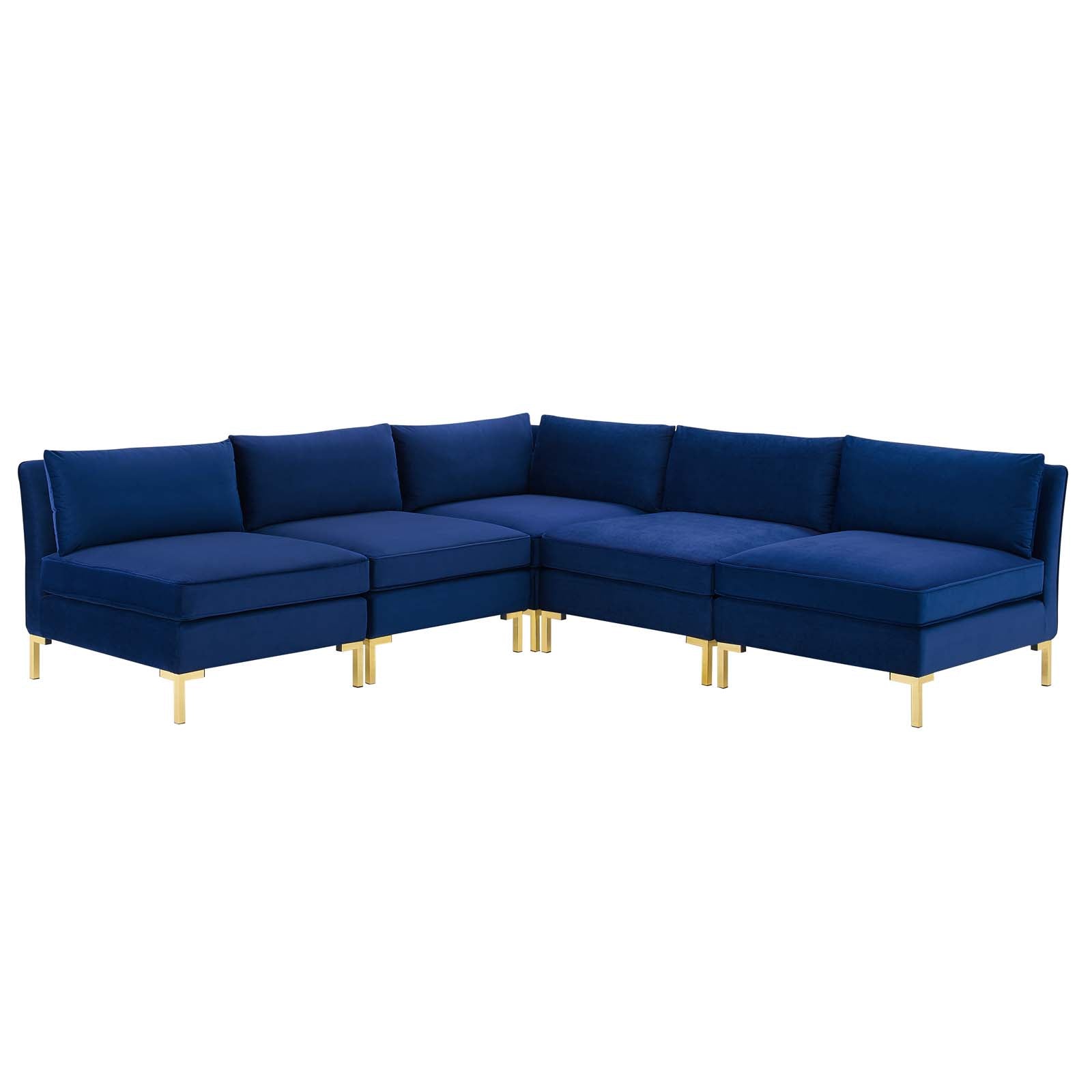 Modway Sectional Sofas - Ardent 5-Piece Performance Velvet Sectional Sofa Navy
