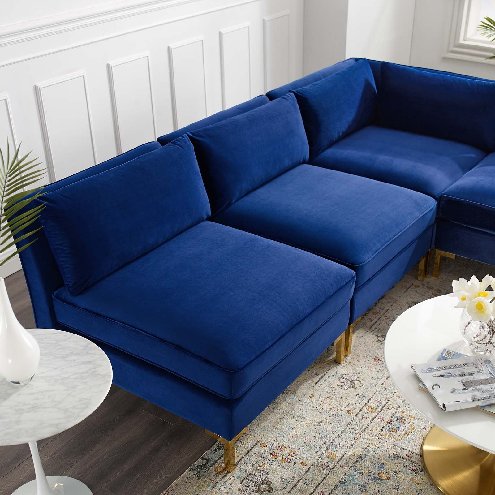 Modway Sectional Sofas - Ardent 5-Piece Performance Velvet Sectional Sofa Navy