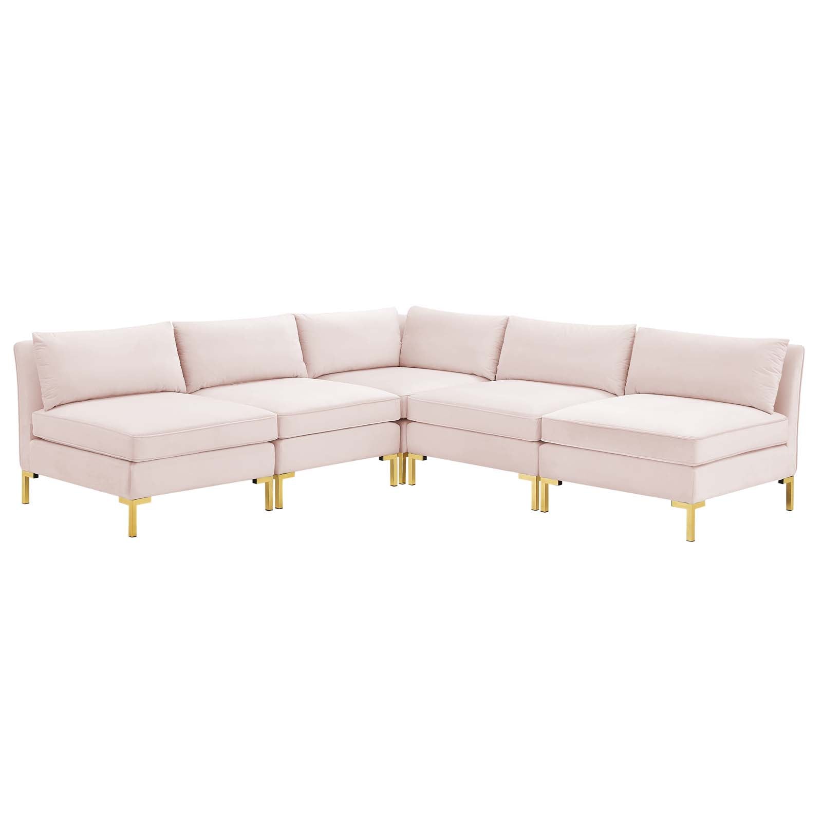 Modway Sectional Sofas - Ardent 5-Piece Performance Velvet Sectional Sofa Pink