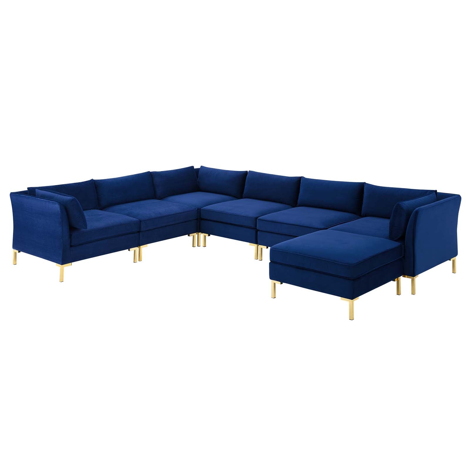 Modway Sectional Sofas - Ardent 7 Piece Performance Velvet Sectional Sofa Navy 134"