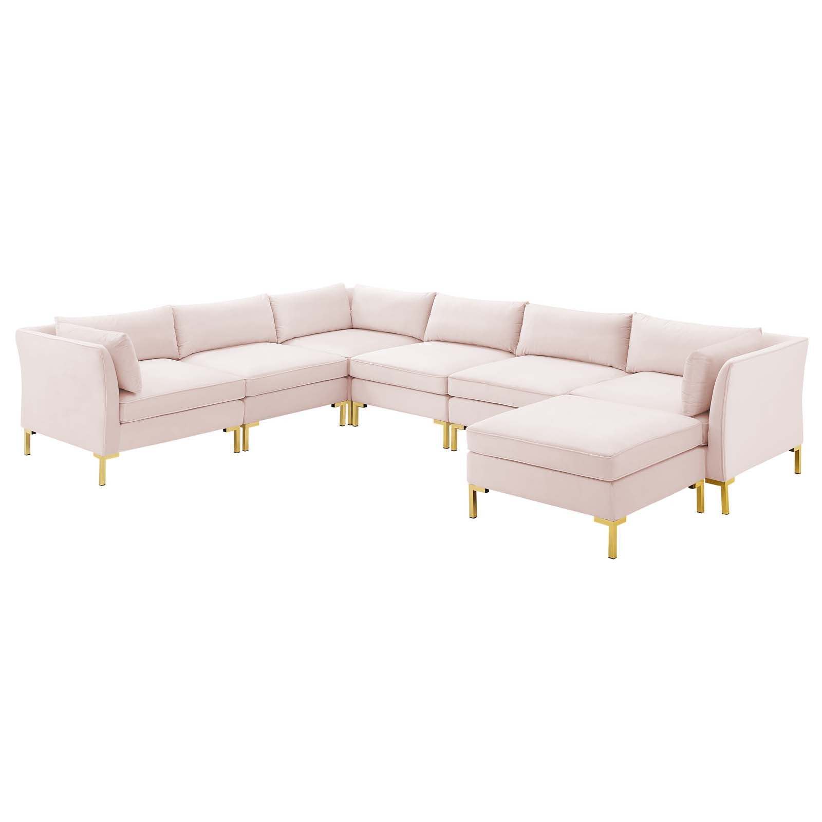 Modway Sectional Sofas - Ardent 7-Piece Performance Velvet Sectional Sofa Pink