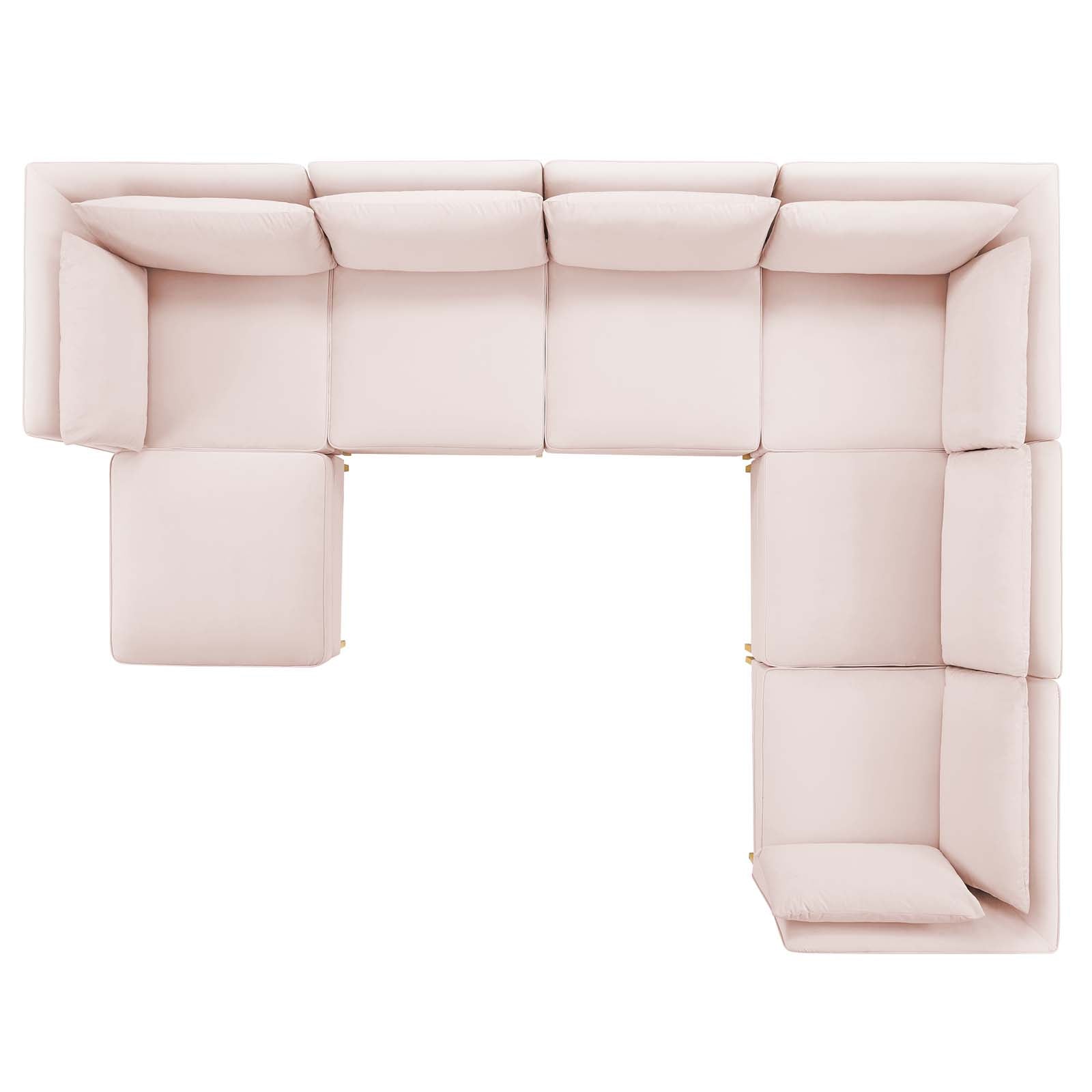 Modway Sectional Sofas - Ardent 7-Piece Performance Velvet Sectional Sofa Pink