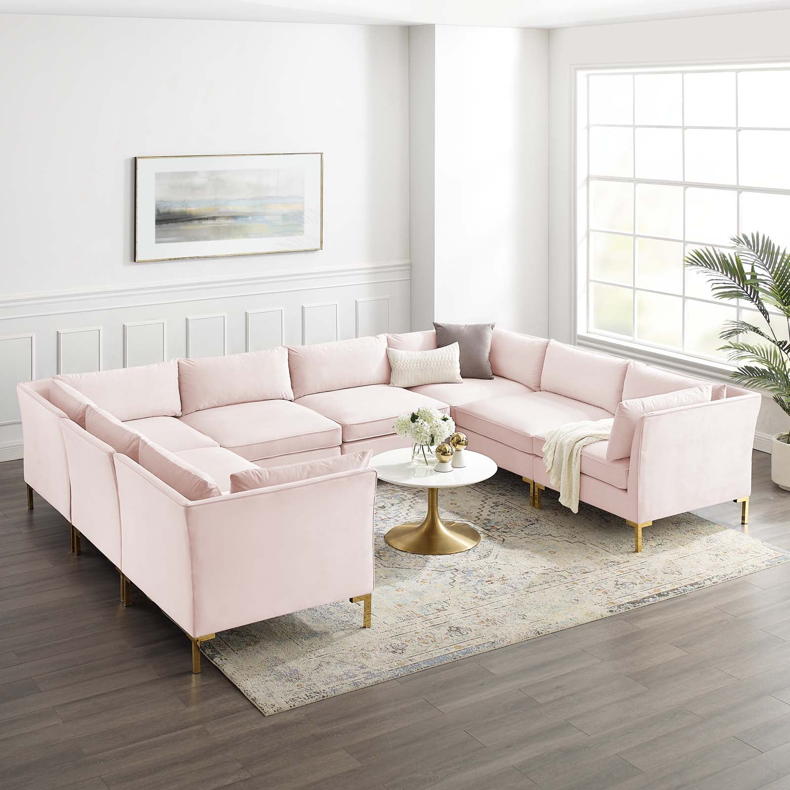 Modway Sectional Sofas - Ardent 8-Piece Performance Velvet Sectional Sofa Pink