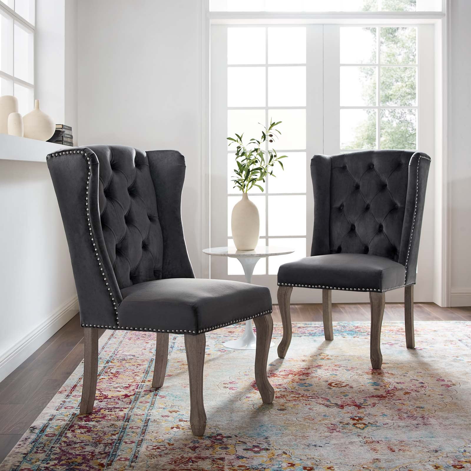 Modway Dining Chairs - Apprise Side Chair Performance Velvet ( Set of 2 ) Gray