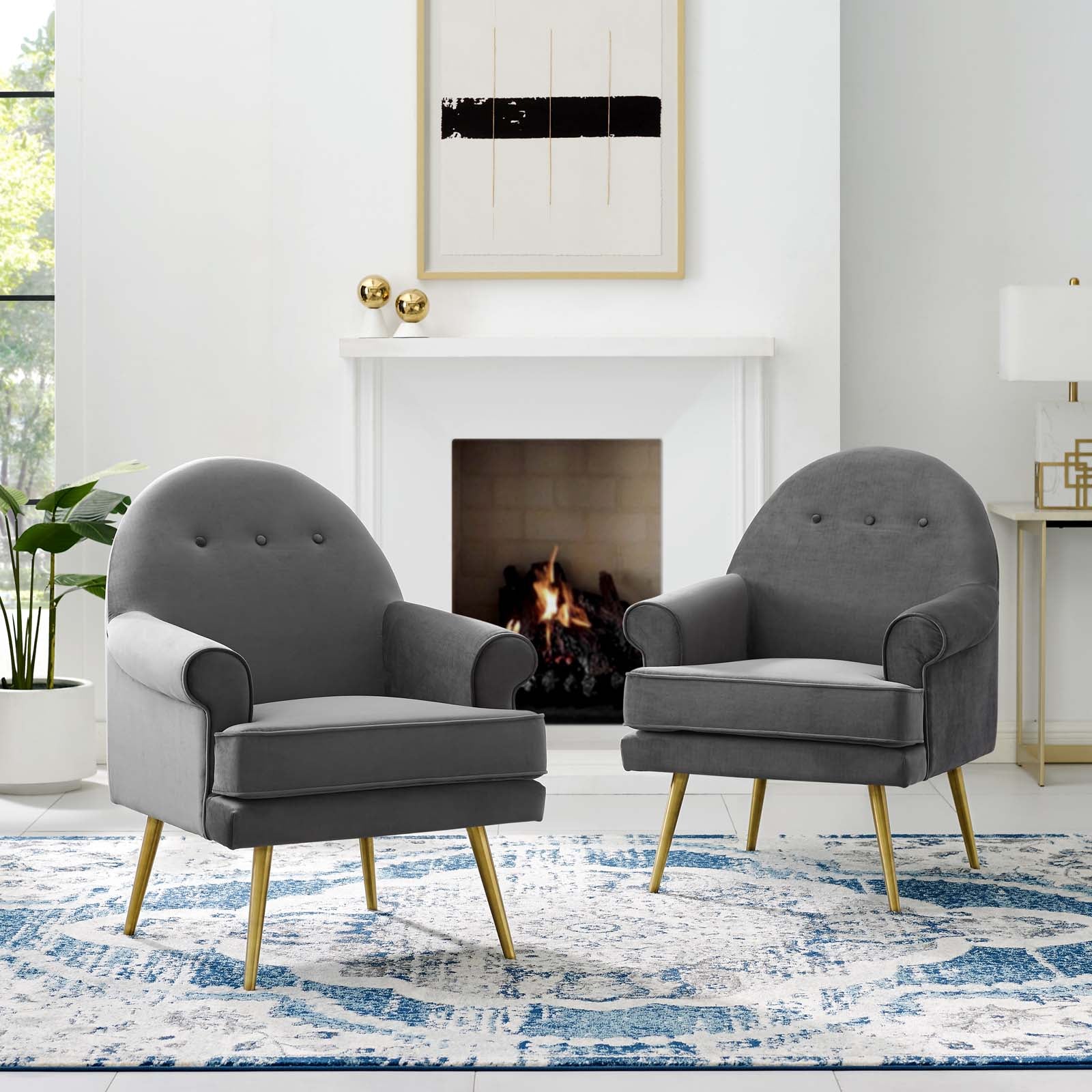 Modway Chairs - Revive Armchair Performance Velvet Gray ( Set of 2 )
