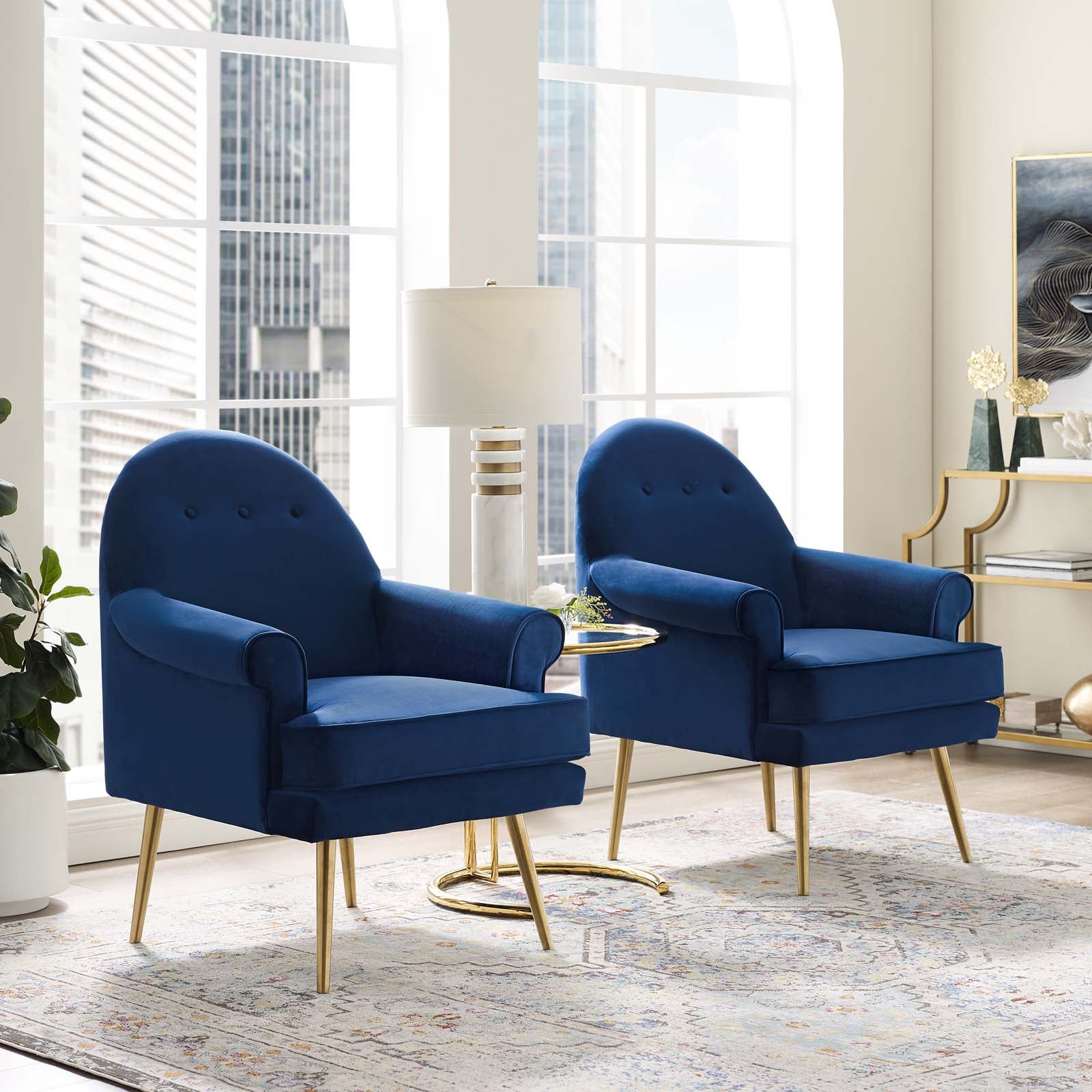 Modway Chairs - Revive Armchair Performance Velvet Navy ( Set of 2 )