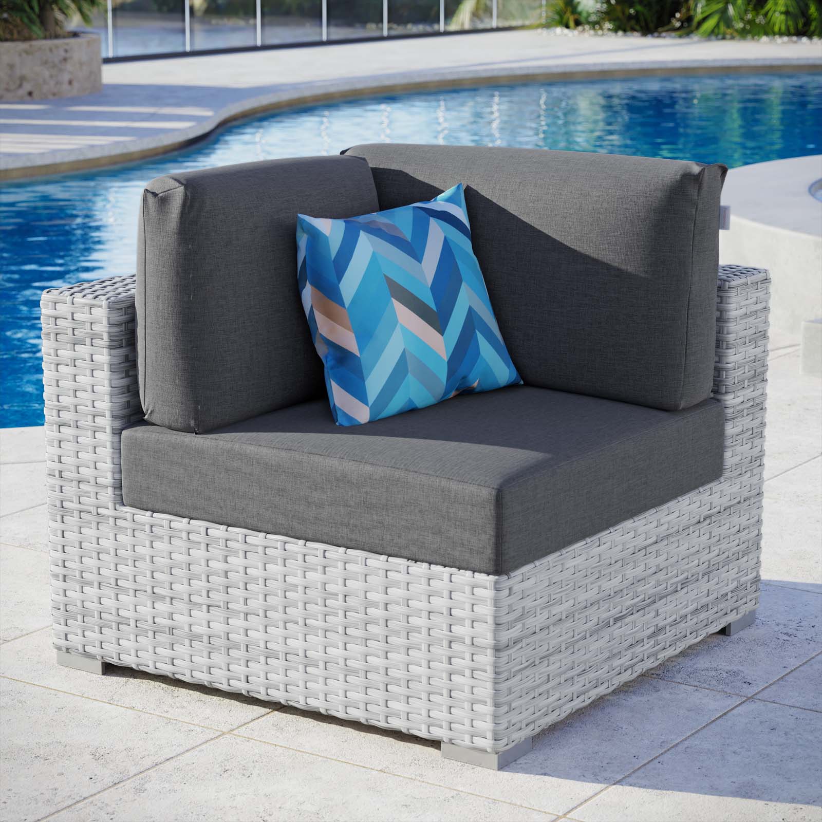 Modway Outdoor Chairs - Convene Outdoor Patio Corner Chair Light Gray Charcoal