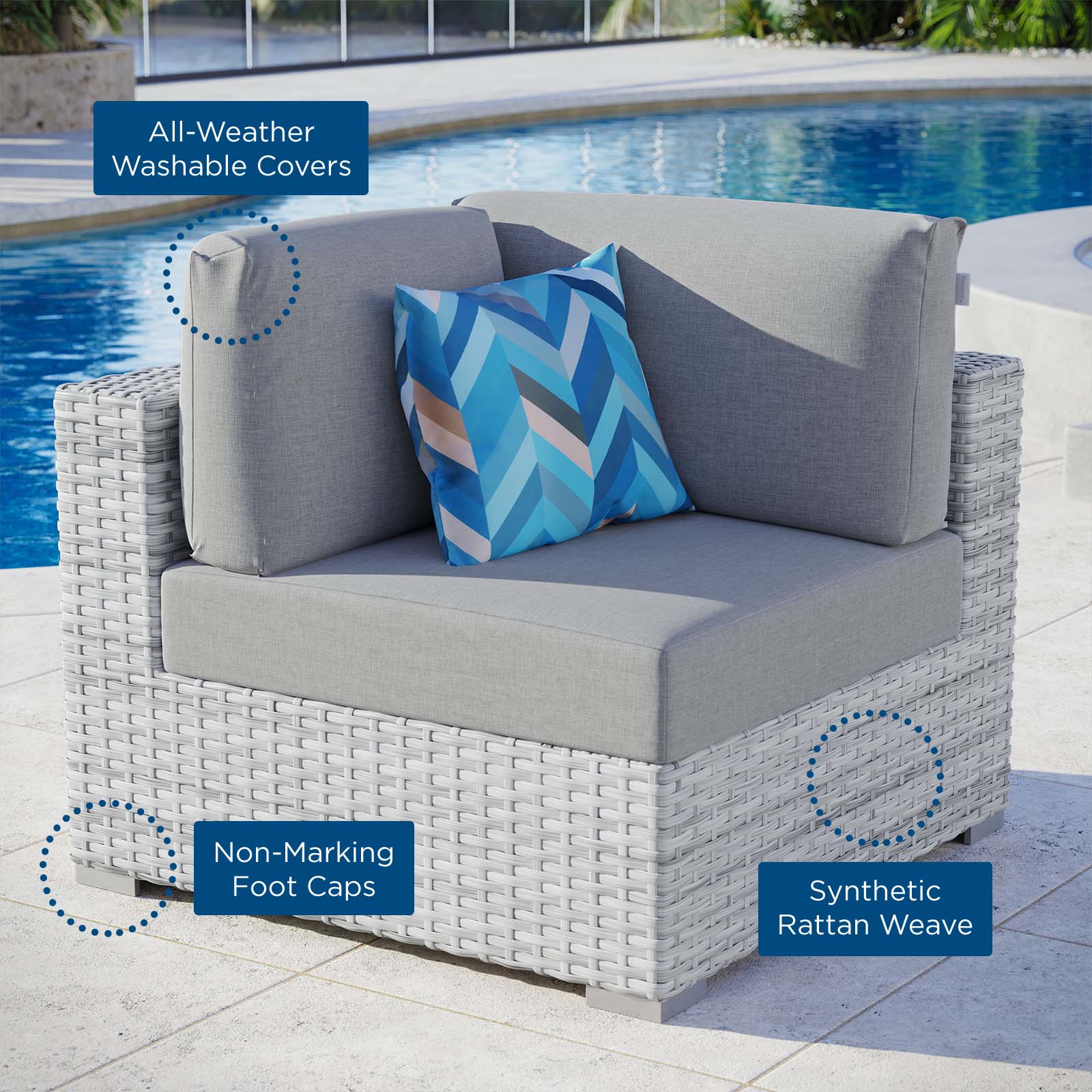 Modway Outdoor Chairs - Convene Outdoor Patio Corner Chair Light Gray