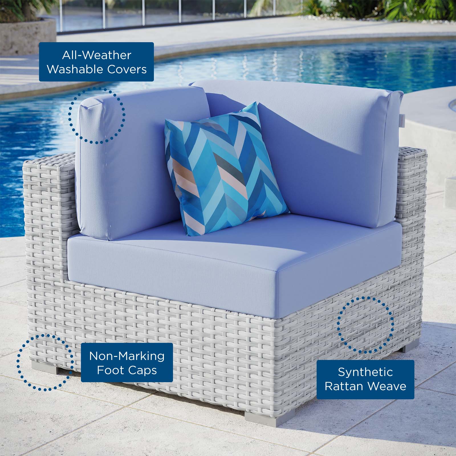 Modway Outdoor Chairs - Convene Outdoor Patio Corner Chair Light Gray Light Blue