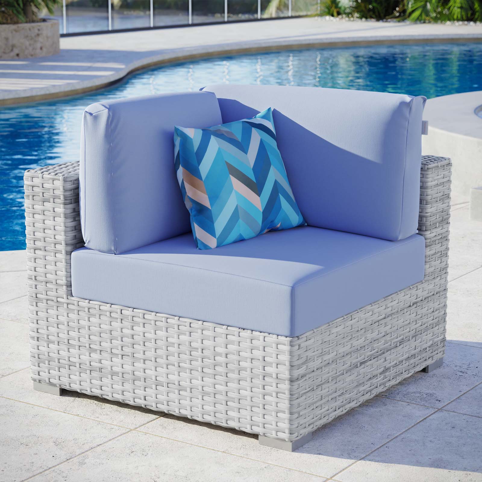 Modway Outdoor Chairs - Convene Outdoor Patio Corner Chair Light Gray Light Blue