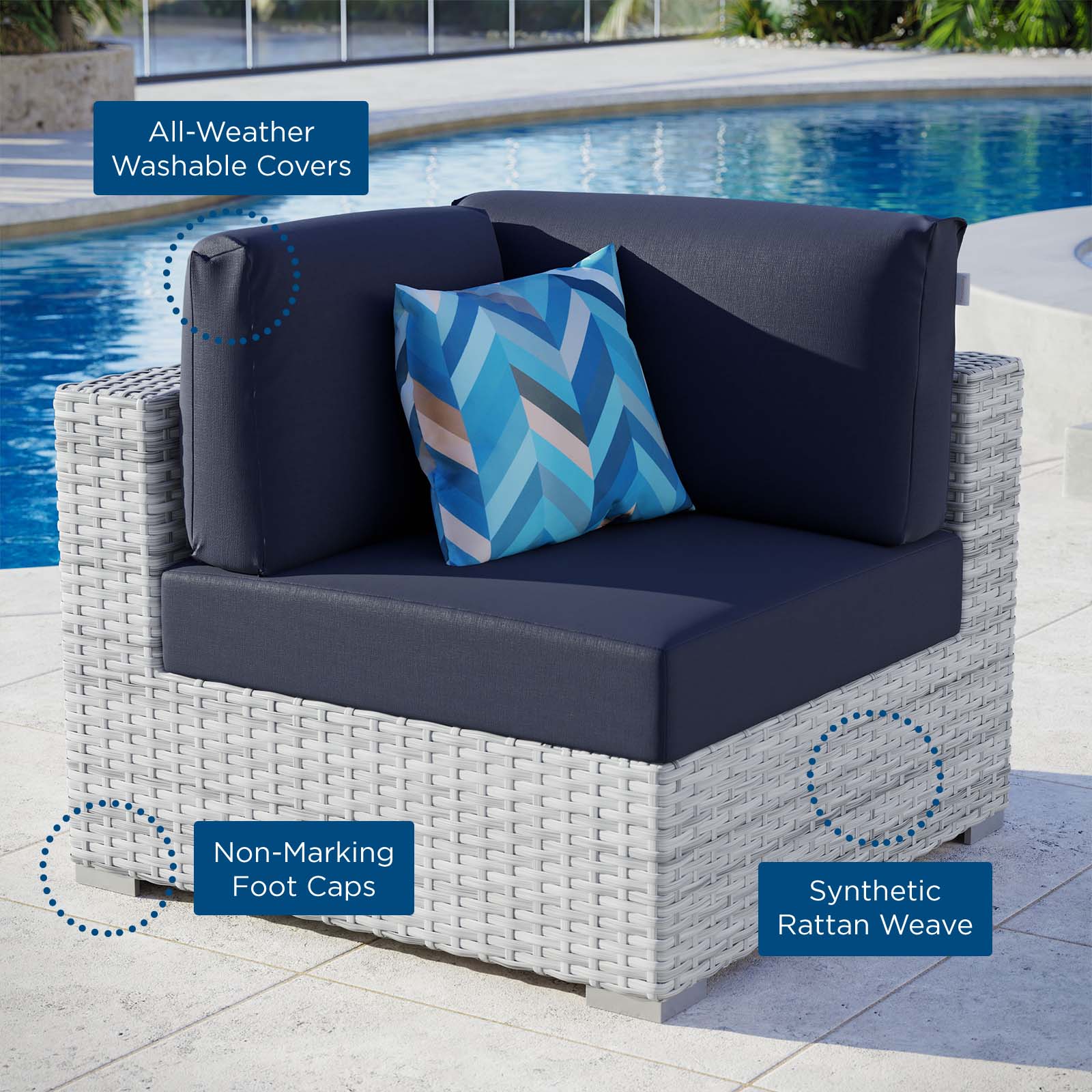 Modway Outdoor Chairs - Convene Outdoor Patio Corner Chair Light Gray Navy