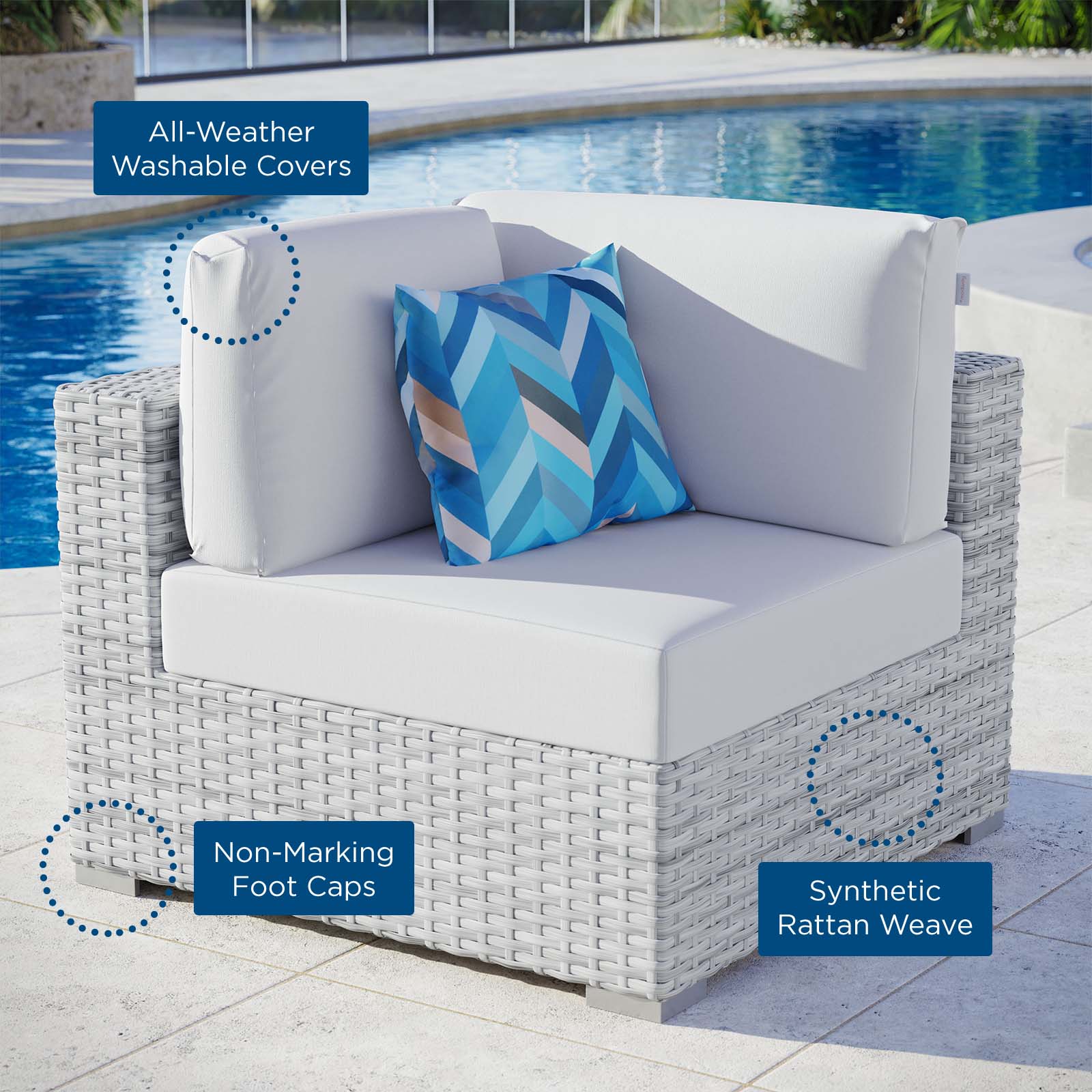 Modway Outdoor Chairs - Convene Outdoor Patio Corner Chair Light Gray White