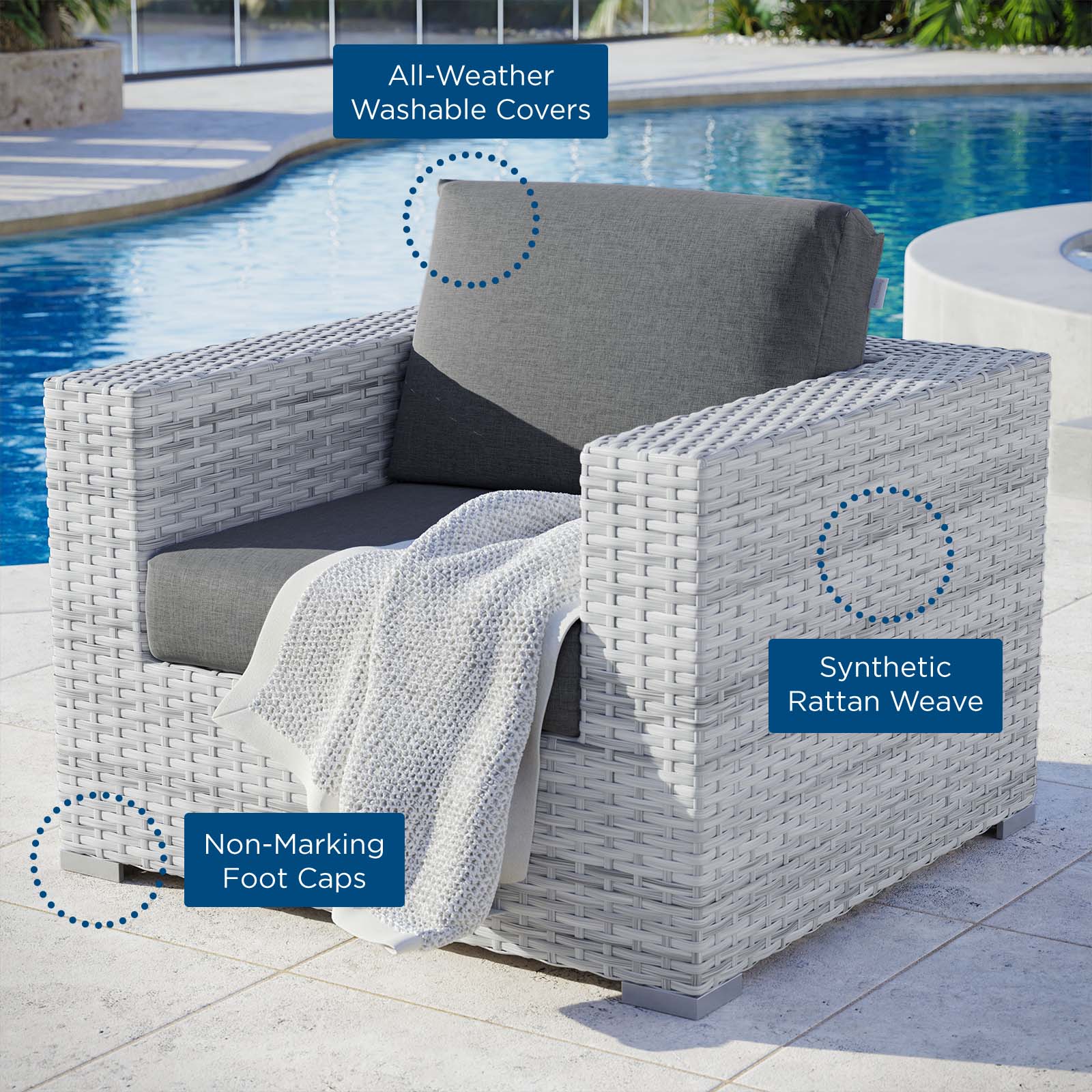 Modway Outdoor Chairs - Convene Outdoor Patio Armchair Light Gray Charcoal