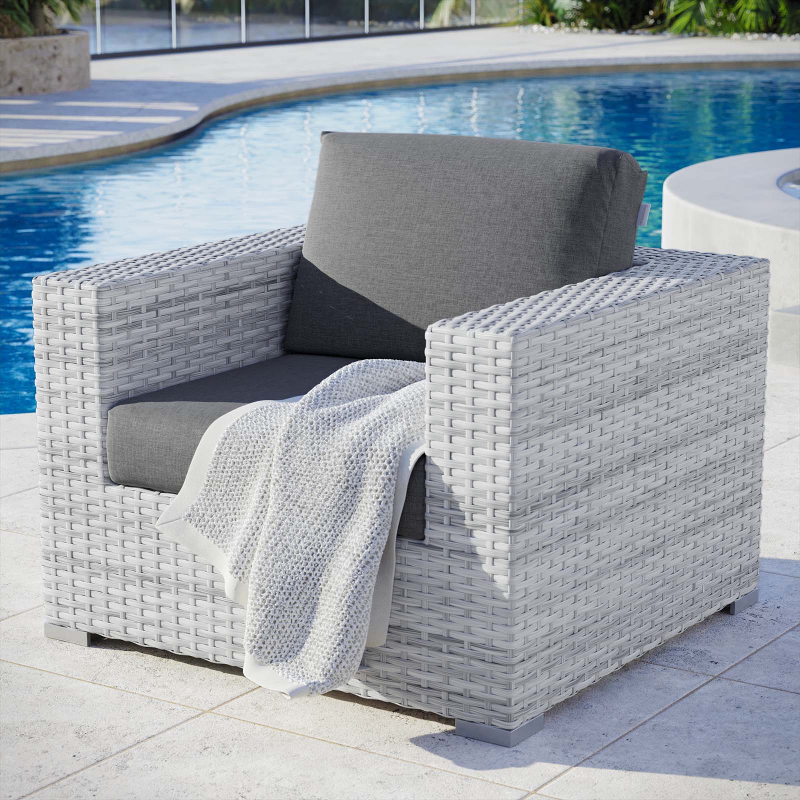 Modway Outdoor Chairs - Convene Outdoor Patio Armchair Light Gray Charcoal