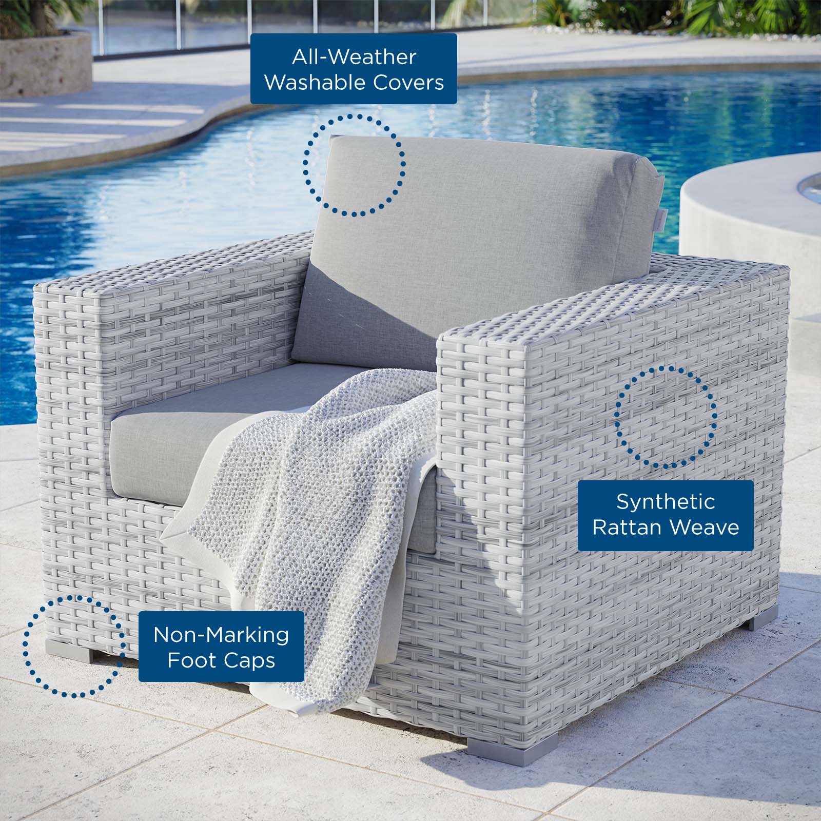 Modway Outdoor Chairs - Convene Outdoor Patio Armchair Light Gray