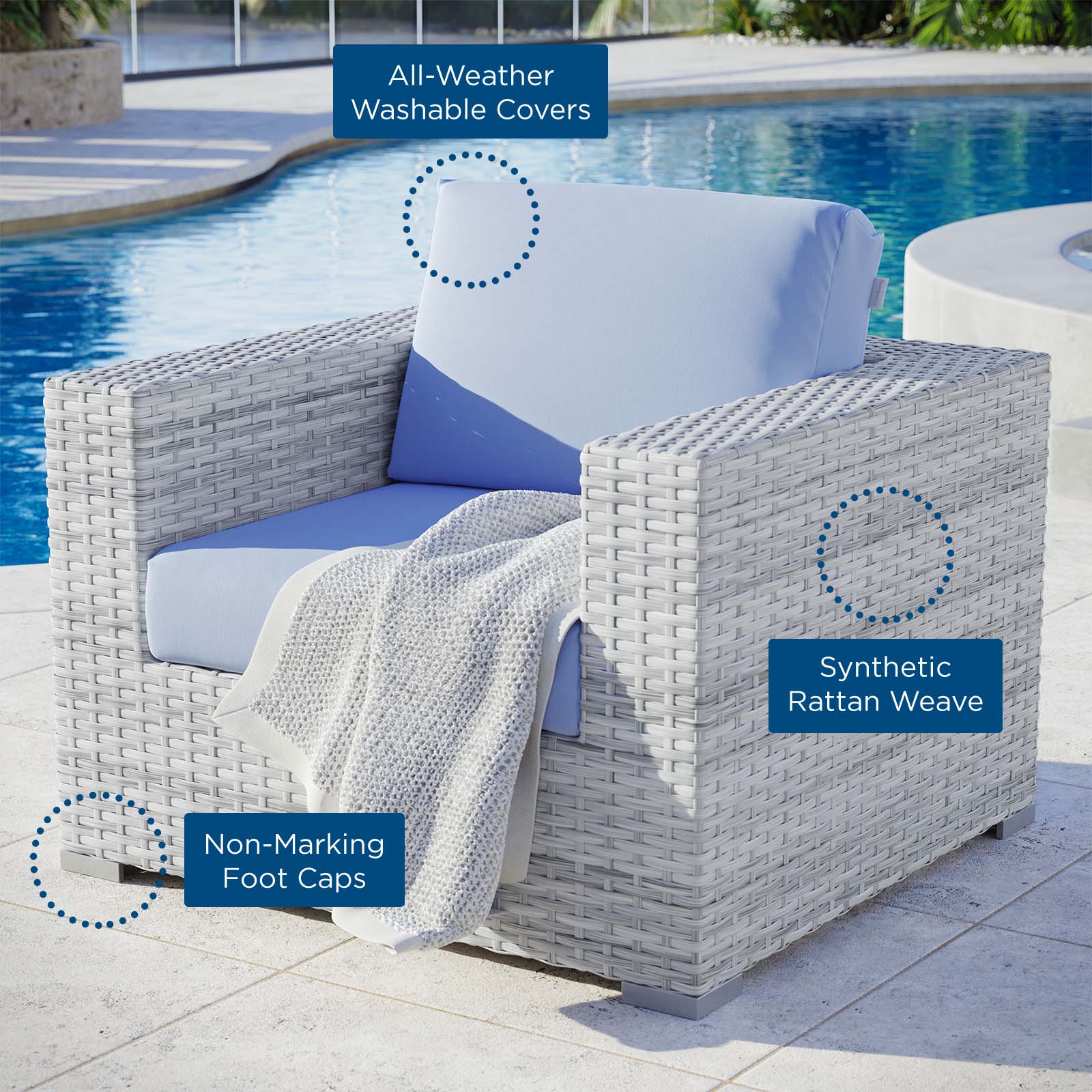 Modway Outdoor Chairs - Convene Outdoor Patio Armchair Light Gray Light Blue