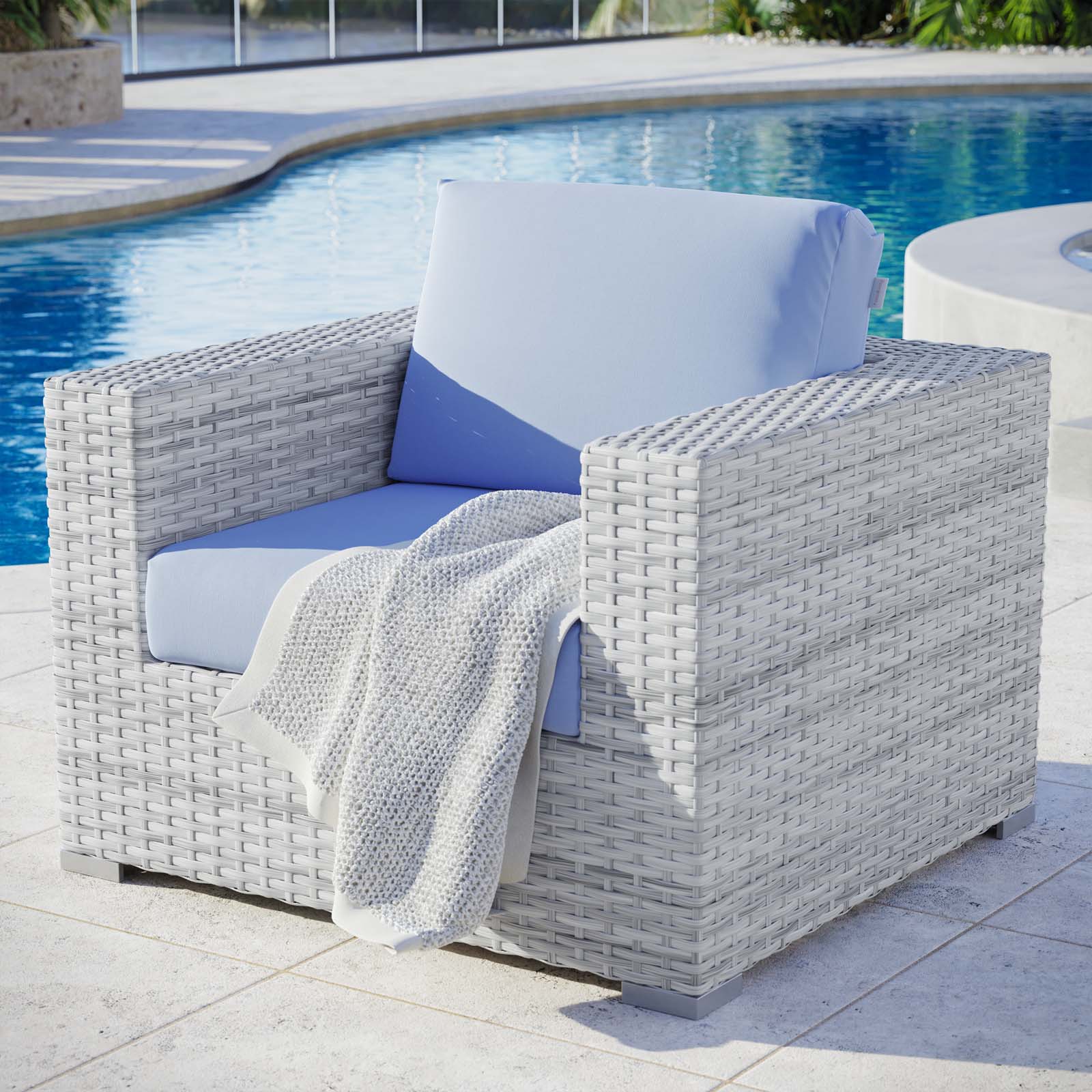 Modway Outdoor Chairs - Convene Outdoor Patio Armchair Light Gray Light Blue