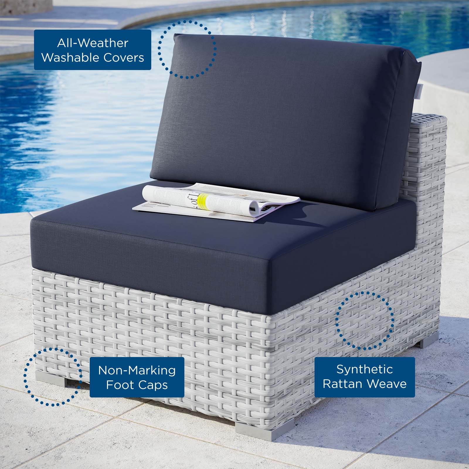 Modway Outdoor Chairs - Convene Outdoor Patio Armless Chair Light Gray Navy