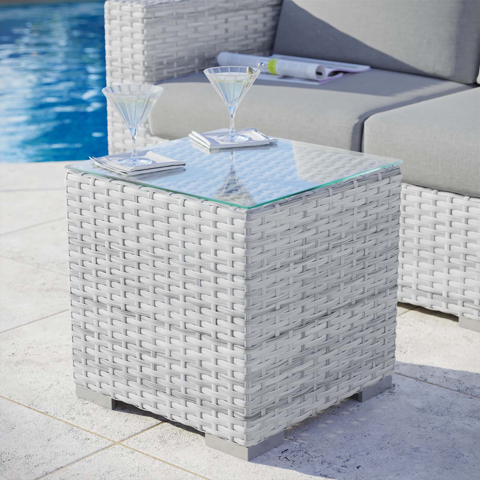 Modway Outdoor Side Tables - Convene Outdoor Patio Side Table Light Gray