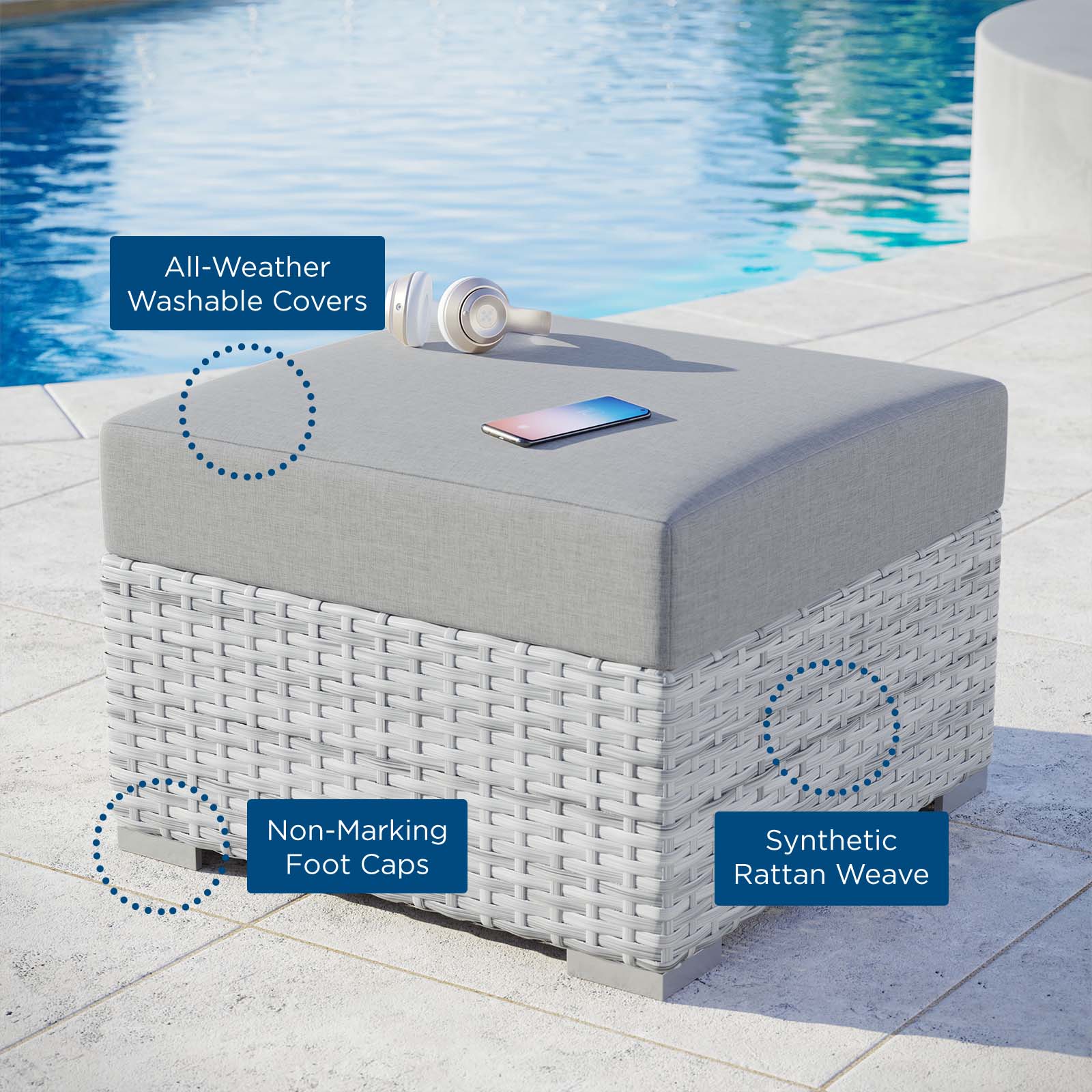 Modway Outdoor Ottomans - Convene Outdoor Patio Ottoman Light Gray