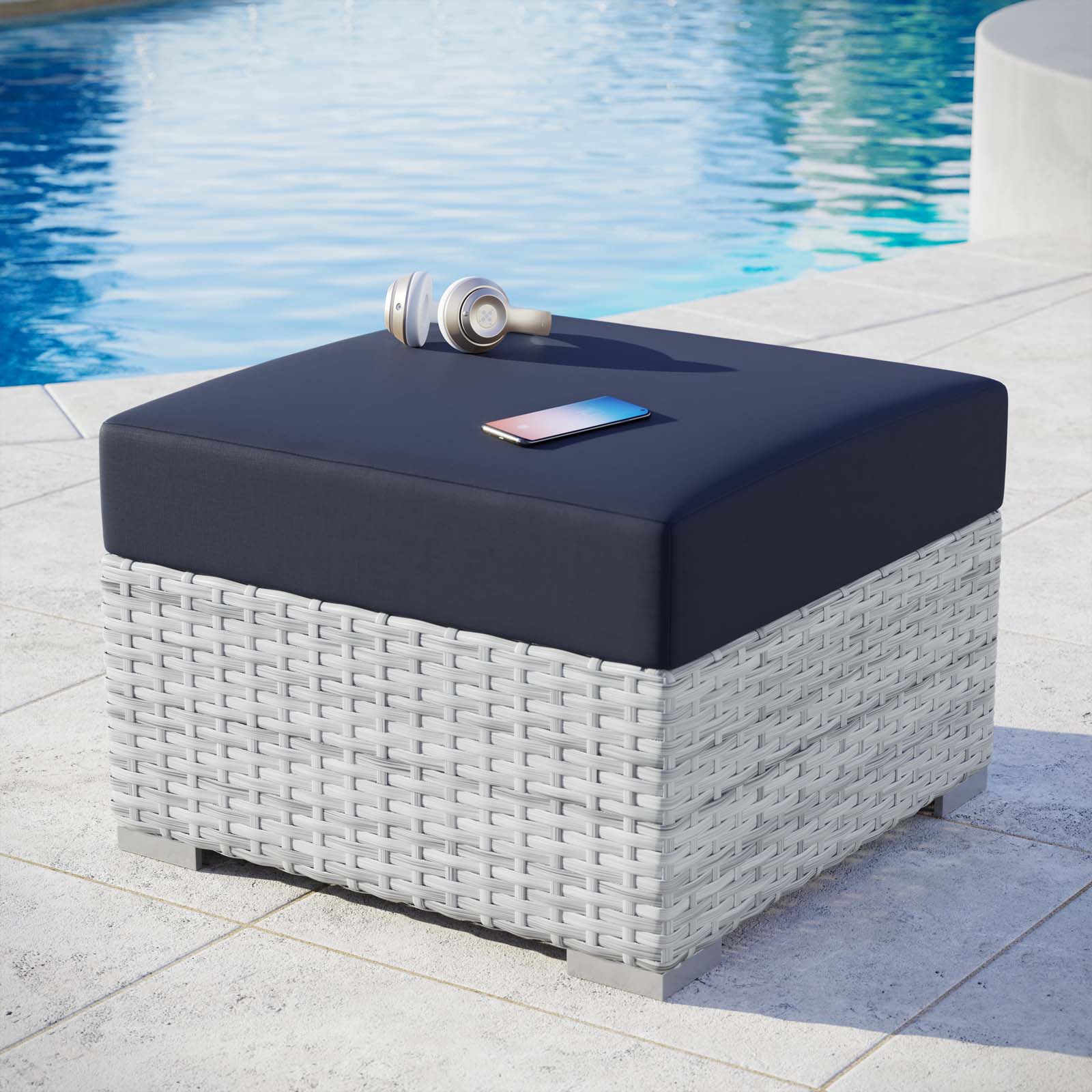 Modway Outdoor Sofas - Convene-Outdoor-Patio-Ottoman-Light-Gray-Navy