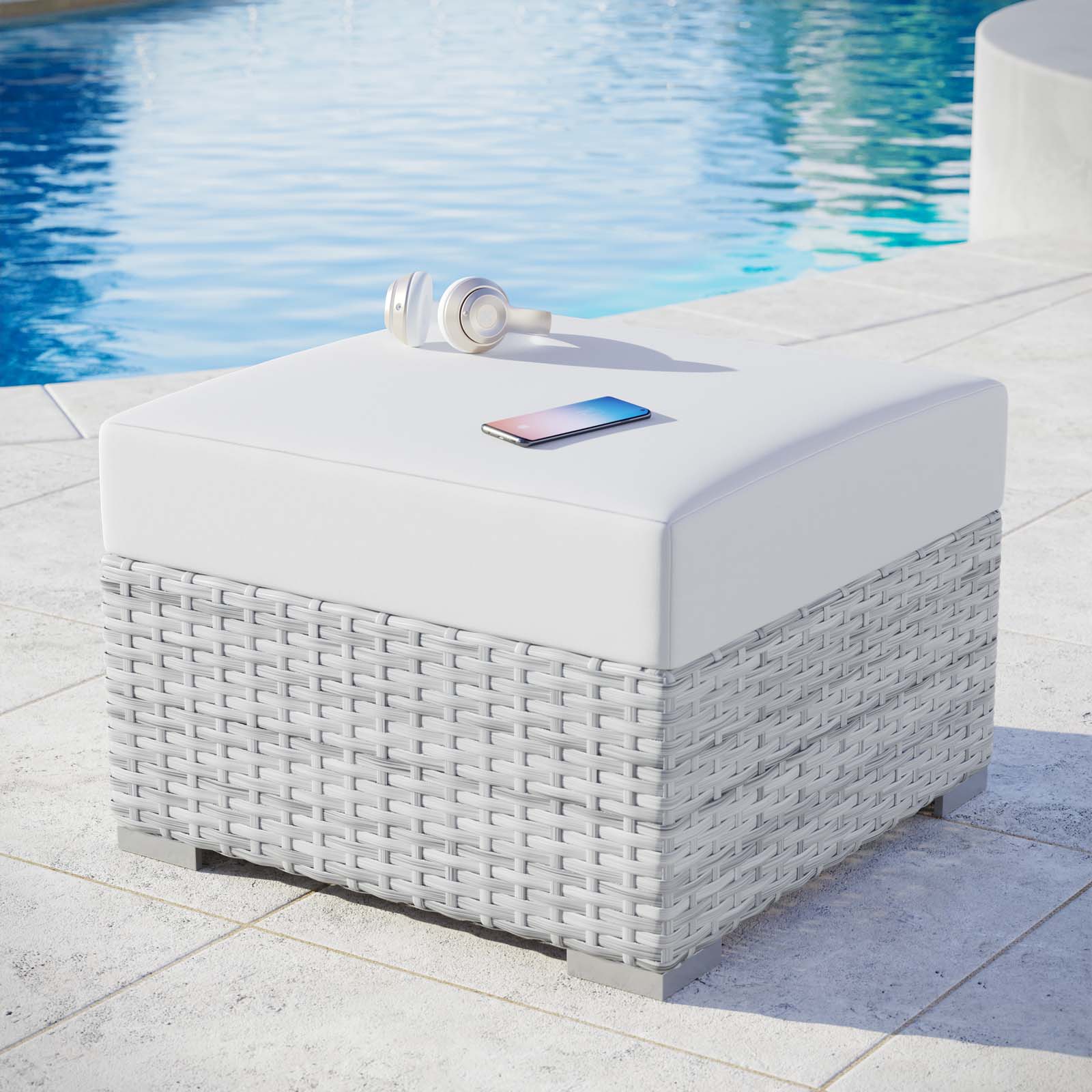 Modway Outdoor Ottomans - Convene Outdoor Patio Ottoman Light Gray White