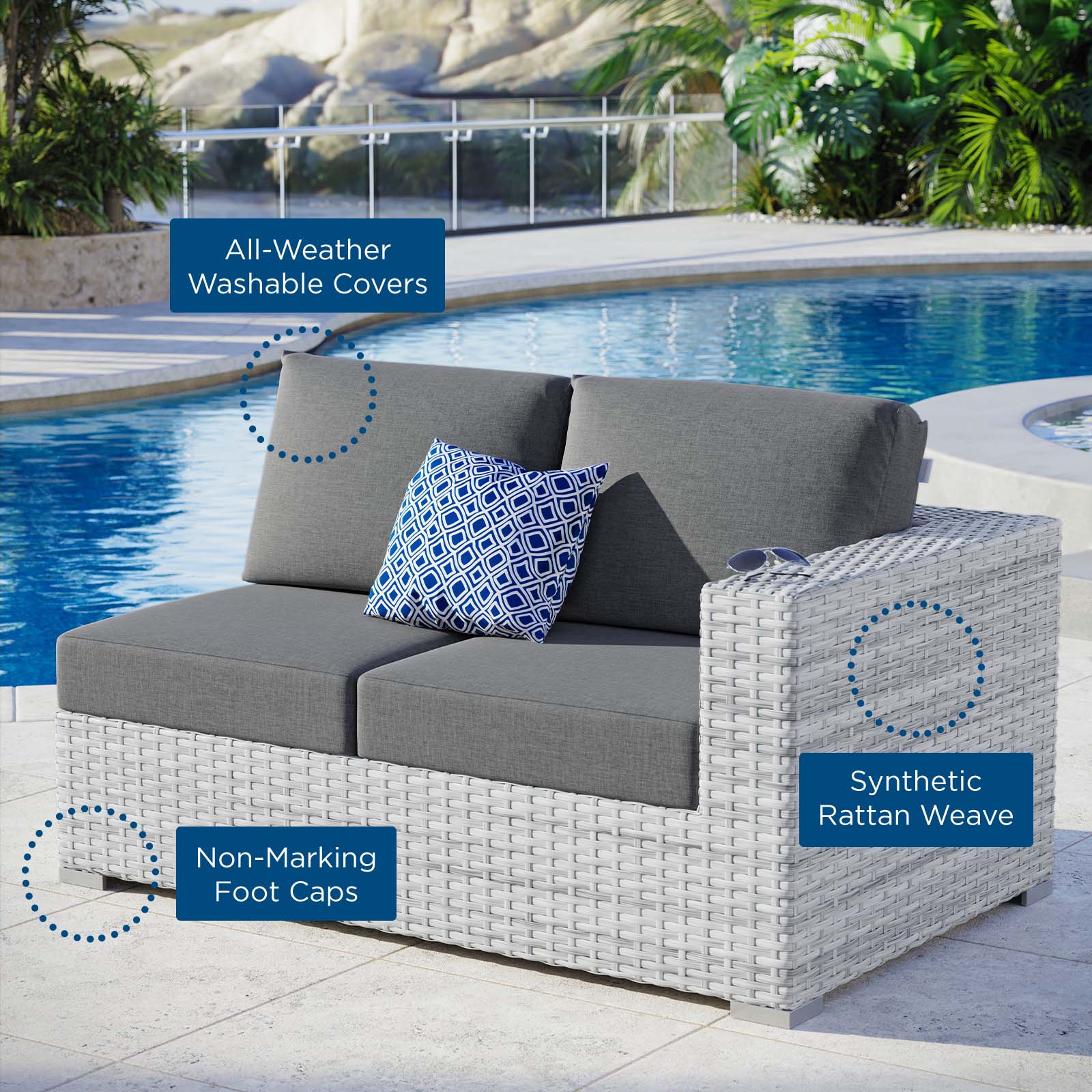 Modway Outdoor Sofas - Convene Outdoor Patio Right-Arm Loveseat Light Gray Charcoal