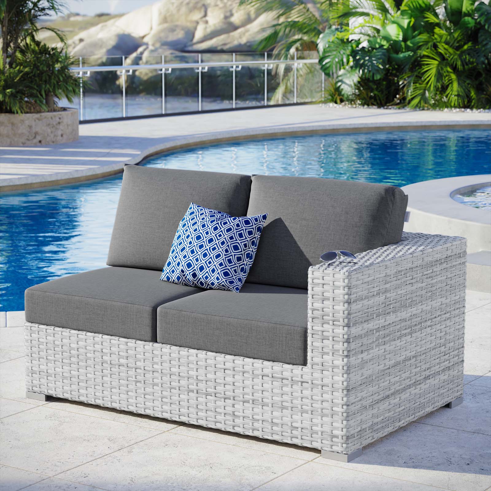 Modway Outdoor Sofas - Convene Outdoor Patio Right-Arm Loveseat Light Gray Charcoal
