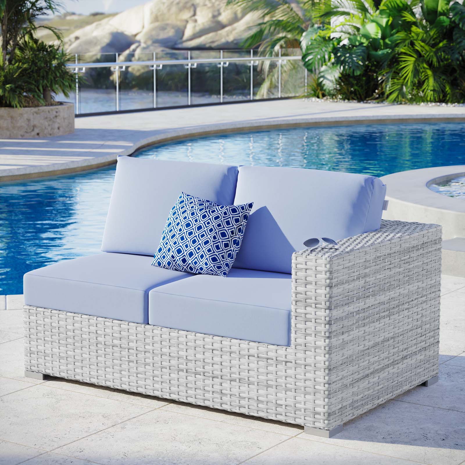 Modway Outdoor Sofas - Convene Outdoor Patio Right-Arm Loveseat Light Gray Light Blue