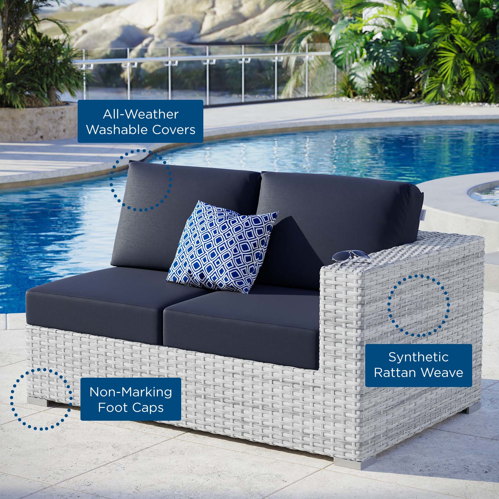 Modway Outdoor Sofas - Convene Outdoor Patio Right-Arm Loveseat Light Gray Navy