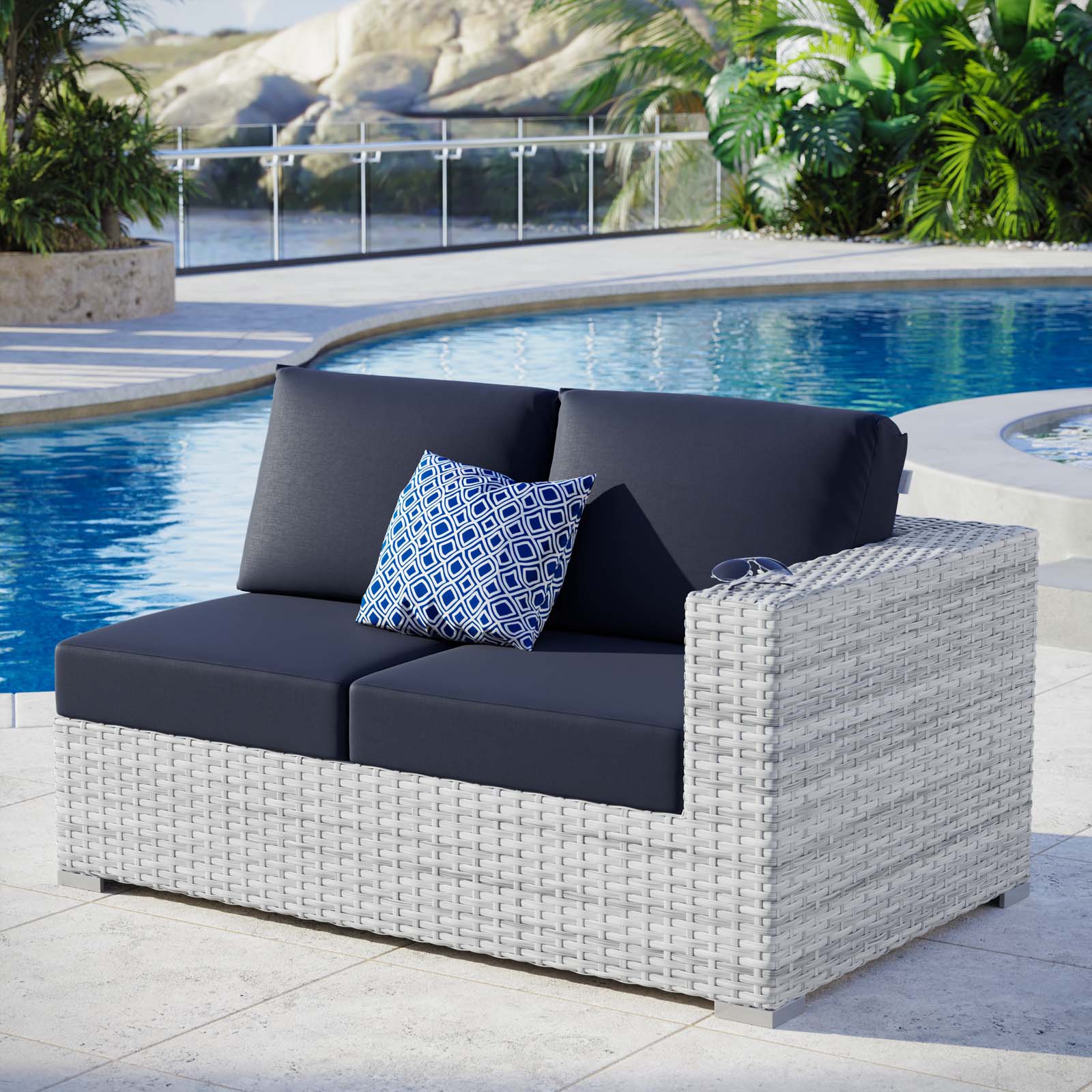 Modway Outdoor Sofas - Convene Outdoor Patio Right-Arm Loveseat Light Gray Navy