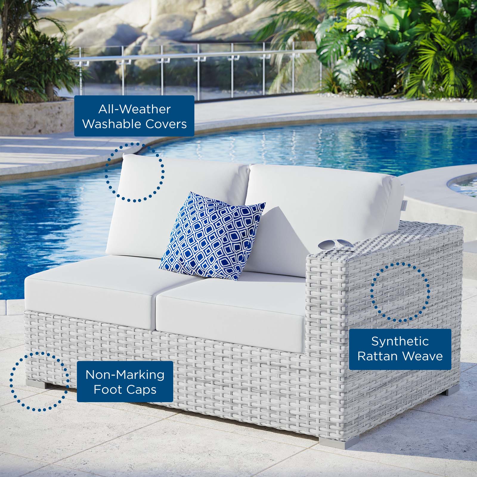 Modway Outdoor Sofas - Convene Outdoor Patio Right-Arm Loveseat Light Gray White