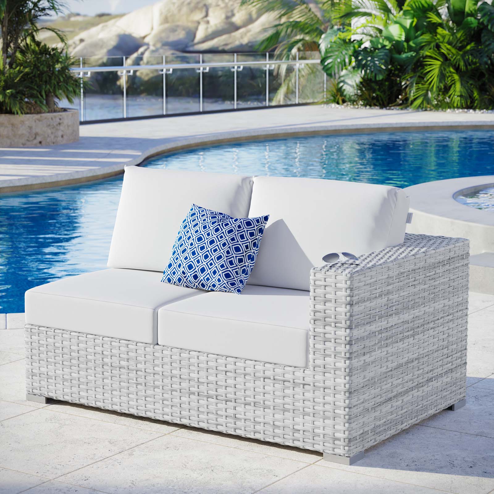 Modway Outdoor Sofas - Convene Outdoor Patio Right-Arm Loveseat Light Gray White